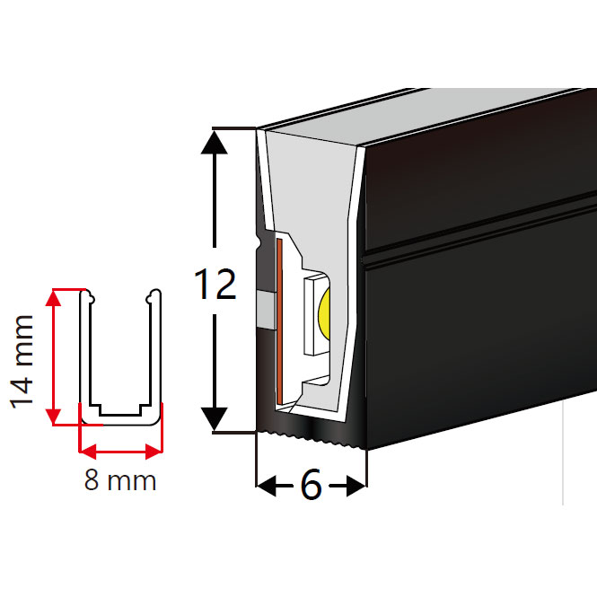 Slender Silicone Light Diffuser for 8mm LED Strips - 06*12mm 120° Side Emitting Slender Silicone Light Diffuser for 8mm LED Strips - 06*12mm 120° Side Emitting